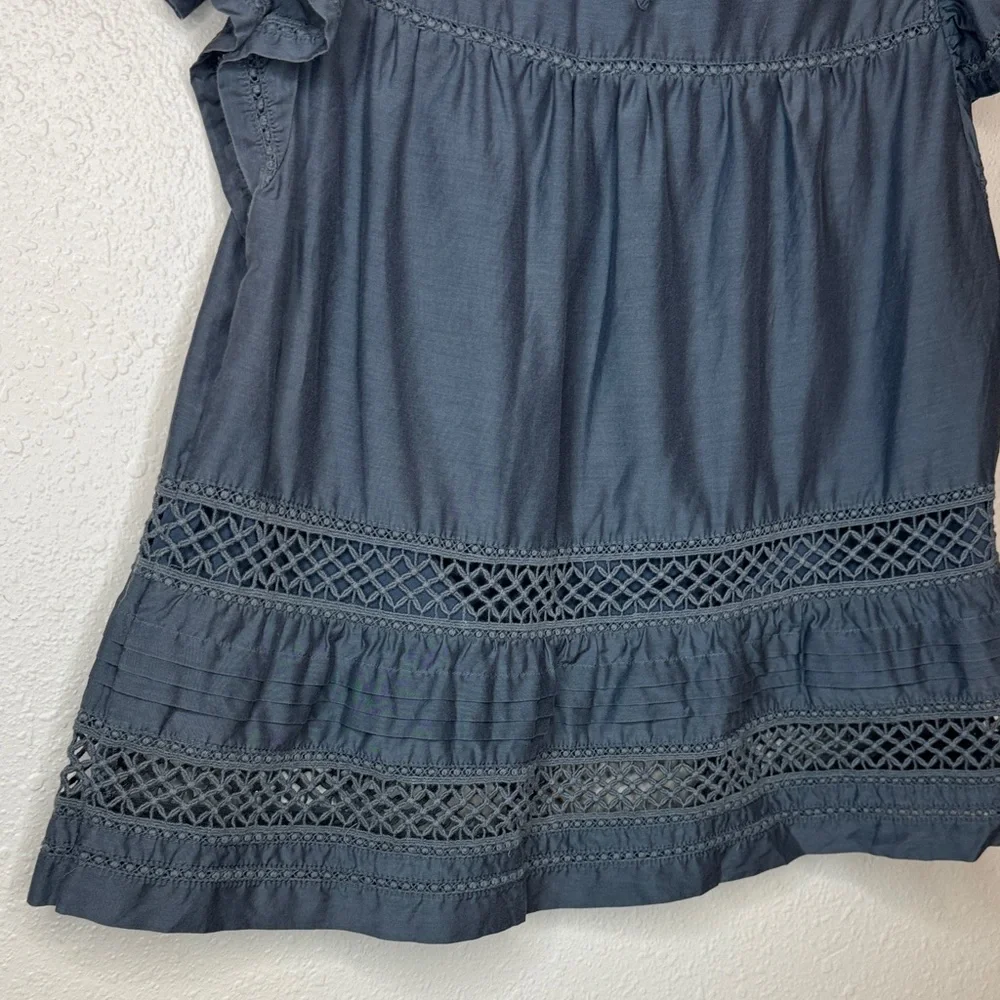 Marie Oliver Pennie Charcoal Silk Cotton Crotchet Flutter Sleeve Boho - XS - Picture 13 of 16